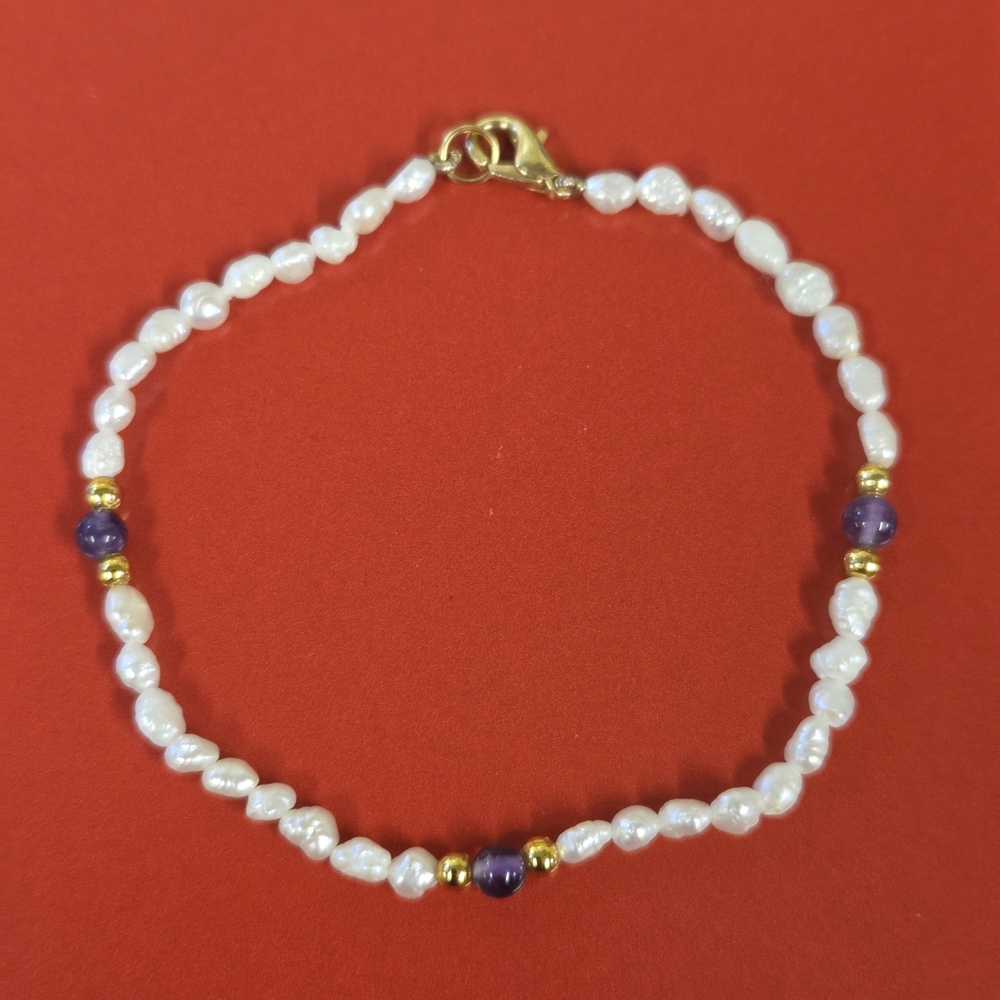 Rice Pearl and Amethyst Bracelet